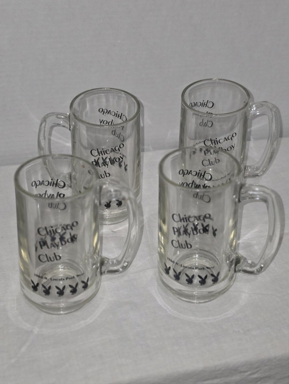 Vintage Chicago Playboy Club Beer Mug Set (4) 1960 N Lincoln Park W. Bunny Logo